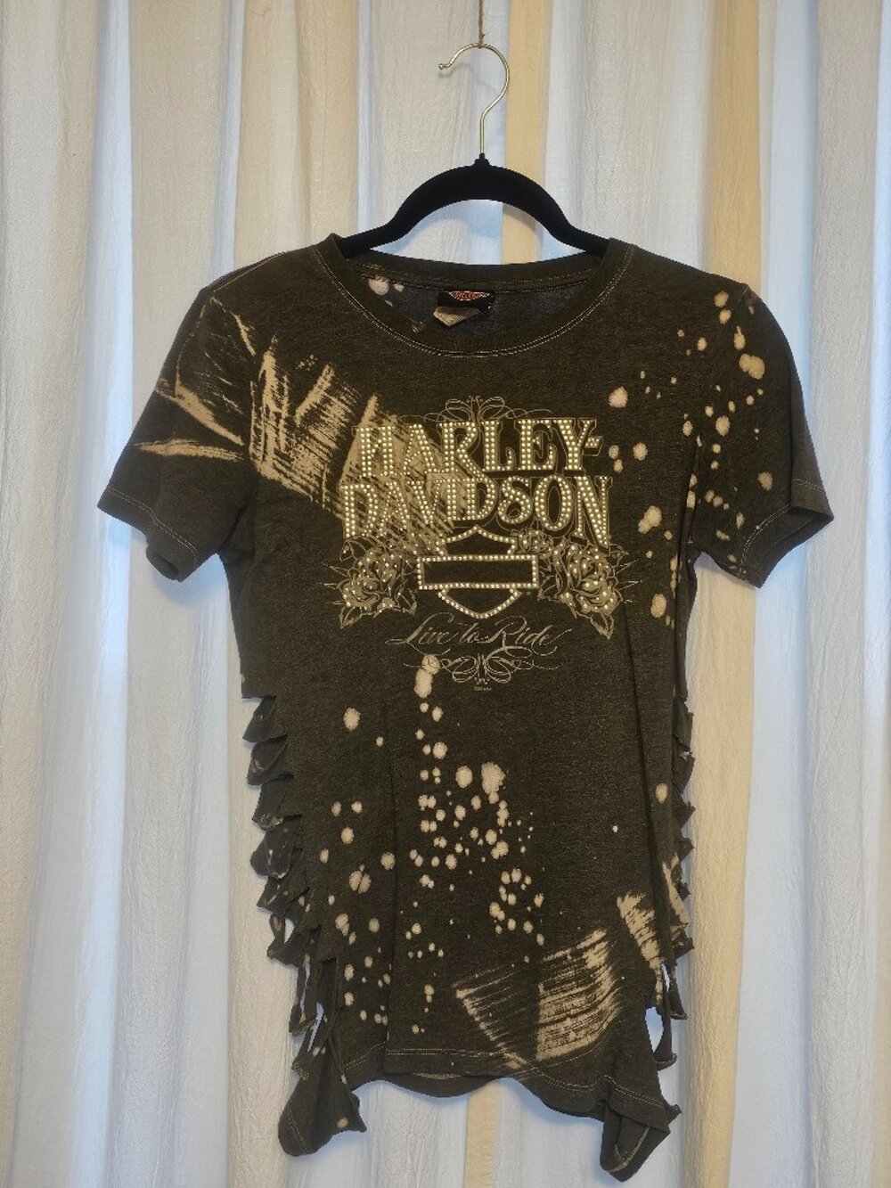 Harley Davidson Women’s M Rhinestone Distressed Cutout Tee Schaeffer’s PA